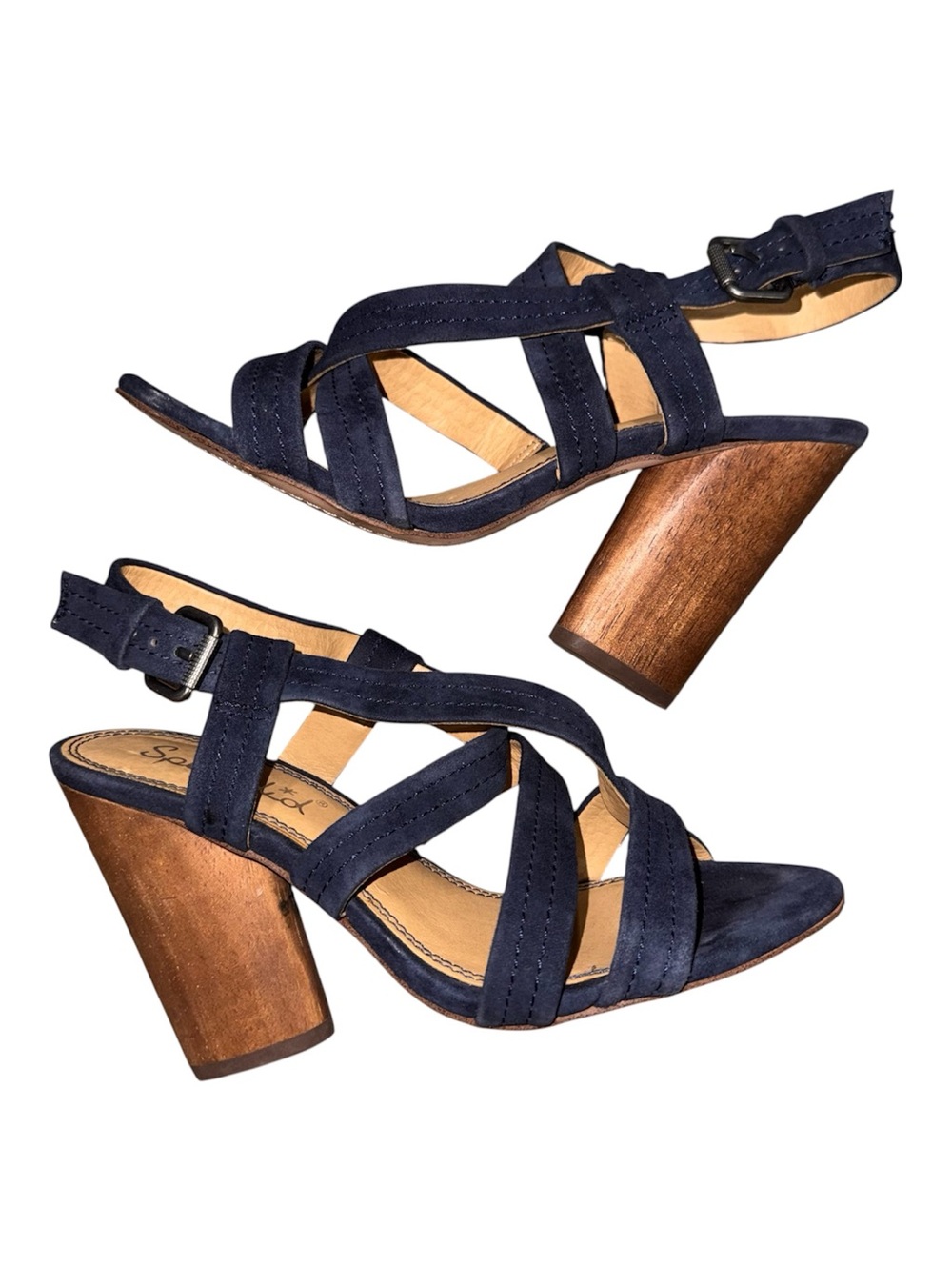 Splendid Navy Suede Strappy Block Heel Sandals - Picture 1 of 13